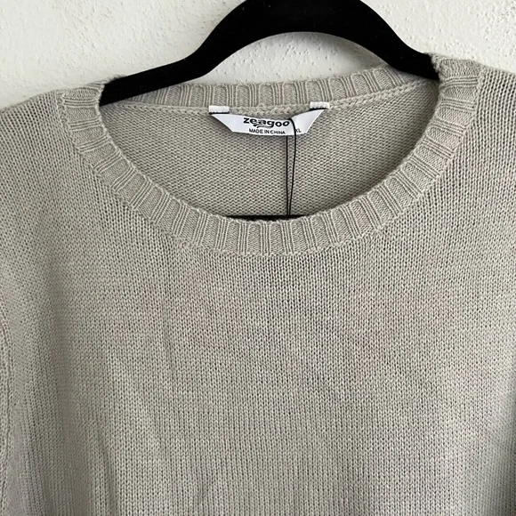 Zeagoo Woman Gray Long Sleeve Side Slit Long Sweater Dress, Size XL - Picture 4 of 9